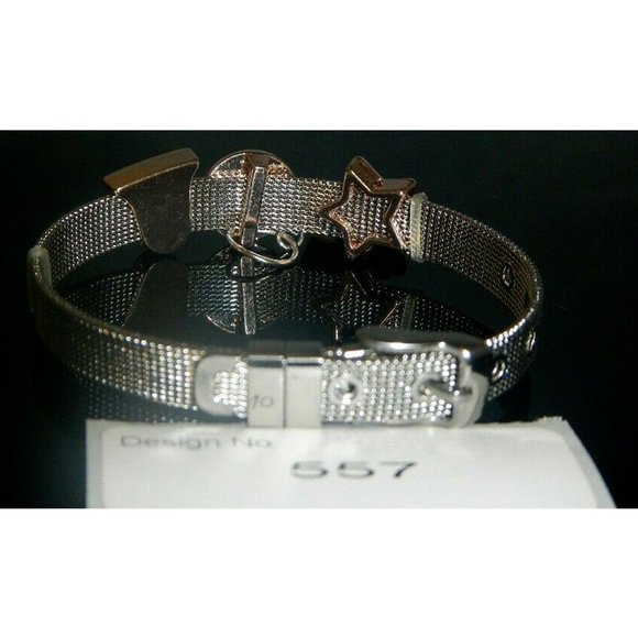 Tiger Eye Gemstone- Stainless Steel Mesh Keeper Bracelet-Band-Slide Charms-557 - Picture 3 of 5